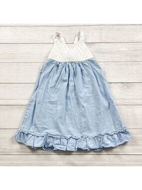 Penelope Mack Blue White Girls Sleeveless Ruffle Hem Lace Overlay Dress 6